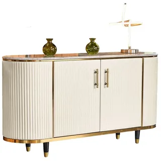 KAWOLA Sideboard MARIA Marmorplatte Kunstleder weiß