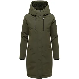 Navahoo Damen Langer Mantel warme Winterjacke mit Kapuze Hageltanz 14 Dark Olive Gr. L - L