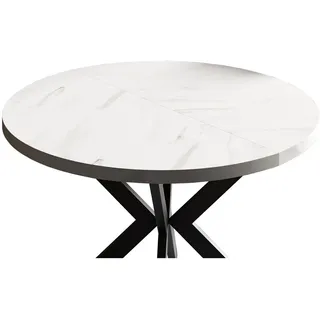 Feldmann-Wohnen Esstisch Edder (mit 2 Erweiterungsstücken und Metallgestell, 1-St., moderne Optik, Tischplatte rund ausziehbar), 120 / 196cm ausziehbar Bianco Marmor weiß