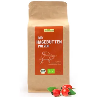 dreikraut Bio-Hagebuttenpulver | 1 kg | Rohkostqualität, gemahlen | Wildsammlung aus Europa | 100% ganze Hagebutte