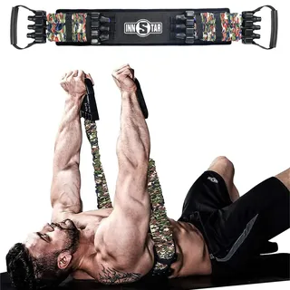 INNSTAR Tragbares Bankdrücken Widerstandsbänder, Verstellbare Bench Press Bands mit 91cm Fitness Stange, Brusttrainer für Arm, Rücken, Bizeps und Brustmuskeln Krafttraining (Men|150LB)