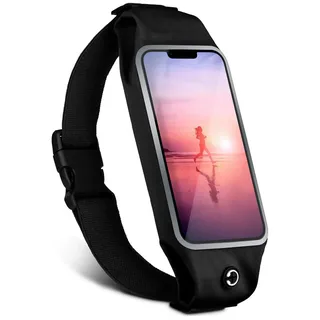 moex Laufgürtel Handy für Samsung Galaxy S21 FE 5G Lauftasche Jogging Tasche Wasserfest, Slim Running Belt Flexibel mit Sichtfenster, Laufgurt zum Joggen Bauchtasche Sport, Schwarz