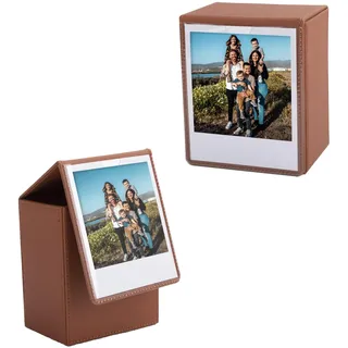 HIYQIN Fototasche für Instax Wide Film, 3,5x4,25 Fotoaufbewahrungsbox passend für Fujifilm Instax Wide 400/300/210/Wide EVO, Bildhalter für Polaroid 600/I-Type/OneStep2 Sofortbildfilm - Braun