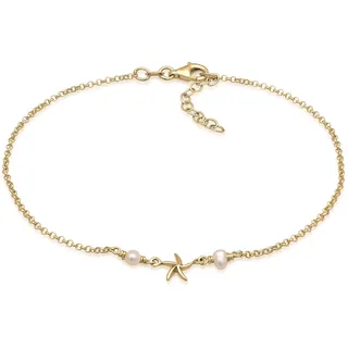 Elli Fußkette ELLI "Seestern Süßwasserperle Mode 925er Silber", gold, Fußketten, Damen, 22cm, Silber 925 (Sterlingsilber)