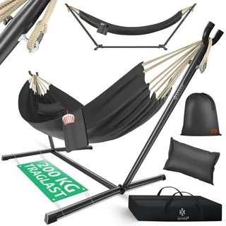 Kesser KESSER® Hängematte LAKE mit Gestell Doppelhängematte für 2 Personen-Stabiler Rahmen 200kg Belastbarkeit Indoor & Outdoor XXL Hängesessel Doppel Mehrpersonen Garten Pool Balkon Terrasse