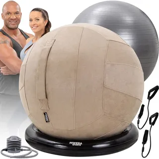 MIWEBA Sports 4in1-Gymnastikball-Set, Sitzball, 65 cm, Ballschale, Pumpe, Bezug, Schlingentrainer (Beige)