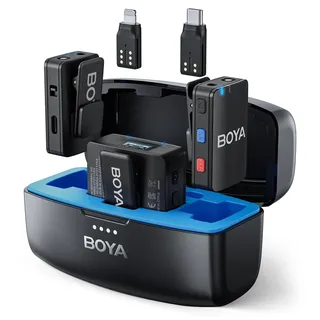 BOYA Kabelloses Lavalier-Mikrofon für iPhone, Android-Tablets, Kamera, integrierte Aufnahme, 299,9 m Reichweite, 10 Stunden Akkulaufzeit, mit Ladehülle, kabelloses Ansteckmikrofon für