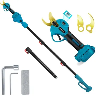 Akku Astschere Elektrisch Gartenschere 2 IN 1 Teleskop Stange für Makita 18V, Elektrische Bürstenlosen Astsäge Batterie Schere LCD baumschere zum Beschneiden von Bäumen Obstbäumen (ohne Akku)