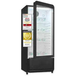 Exquisit Glastürkühlschrank, 200l Getränkekühlschrank mit LED, Umluft, 3 Ablagen, CoolPro, GKS180-GT-430D schwarz