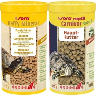 sera Raffy Mineral 1000ml(215g), Schließt Versorgungslücken zuverlässig, Wasserschildkröten Futter & reptil Professional Carnivor Nature 1000ml(310g), Das Zweikomponentenfutter für carnivore Reptilien