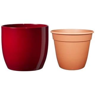 Heimwerkercenter Übertopf Set - Kermikübertopf Basel ø24 cm, bordeaux + Pflanztopf ø22 rot 24 cm x 23 cm x 24 cm