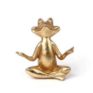 Yoga Frosch Deko Garten Figuren Gold, Harz Frosch Statue Gartendeko für Draußen Wetterfest, Frösche Gartenstatuen Skulptur für Meditation Yoga Balkon Wohnzimmer Büro Schreibtisch Bücherregal (B)