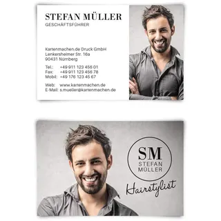 100 x Visitenkarten individuell mit Ihrem Inhalt 300g/qm Papier 85 x 55 mm - Stylist mit eigenem Foto