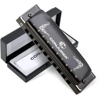 Conjurer Blues Mundharmonika C-Dur Anfänger Blues Harp C 10-Loch Diatonische Harmonika Instrument Muntamonika mit hochwertigen Messing Stimmzungen und Hervorragender Klang, 1006 C Dur, Schwarz