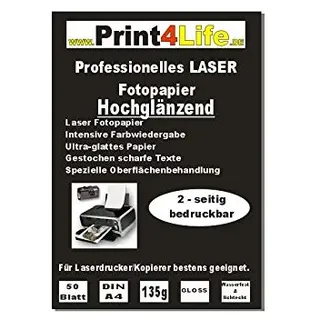 Print4Life P4L – 50 Blatt LASERDRUCKER FOTOPAPIER 135gr/m2 BEIDSEITIG GLÄNZEND