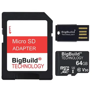 BigBuild Technology 64 GB ultraschnelle 100 MB/s U3 Micro SDXC-Speicherkarte für Akaso v50, v50X, v50 Pro, v50 Elite Aktionskamera