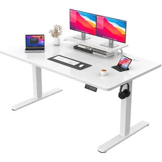 JUMMICO Höhenverstellbarer Schreibtisch mit Monitorständer, Elektrisch Schreibtisch Steh-Sitz, Standing Desk,160 x 70cm, Weiß
