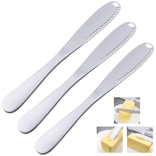 KASESSS 3 Stück Käsemesser, Buttermesser, Edelstahl Tafelmesser, Käsemesser Set, Multifunktionales Nutella Messer, 3 in 1 Buttermesser Klein, Streichmesser für Butter, Käse und Gebäckherstellung