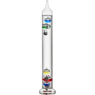 TFA Dostmann Analoges Glasthermometer Galileo Galilei, 18.1018, Flüssigkeitsthermometer, 28cm, Innentemperatur messen, einfaches Ablesen, silberne Temperaturmarken, Dekoobjekt, 18 bis 26°C, bunt