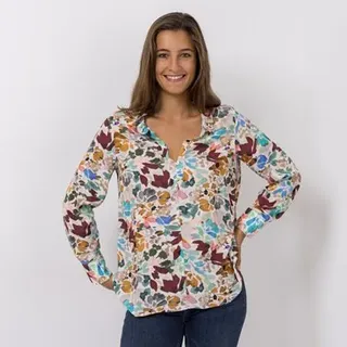 DINE'N'DANCE Bluse, 1/1-Arm Rundhalsausschnitt Rüschen leger weit