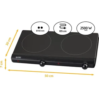 First Austria TZS First Austria - Infrarot Doppelkochplatte 2500W - Ø einstellbare Thermostatsteuerung, Überhitzungsschutz - manuelle Bedienung - Schwarz