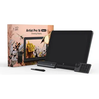 XPPen Artist 16 Pro Gen.2 Grafikdisplay, X3 PRO 16384 Druckstufen Stift mit ACK05 Bluetooth Remote - Schwarz/Grau