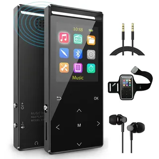 64GB MP3-Player, MUSRUN MP3 Player mit Bluetooth Armtasche, HiFi, AUX-Record, Sleeptimer, FM, FM-Record, Schwarz Matt