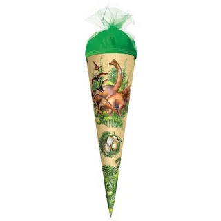 ROTH Geschenk-Schultüte klein Veganosaurus 35 cm - rund Tüllverschluss - Zuckertüte Schulanfang