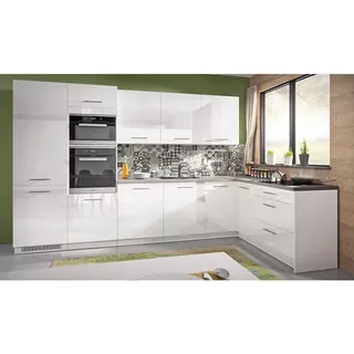 Feldmann-Wohnen Winkelküche L-Form 345 x 188 cm weiß Hochglanz