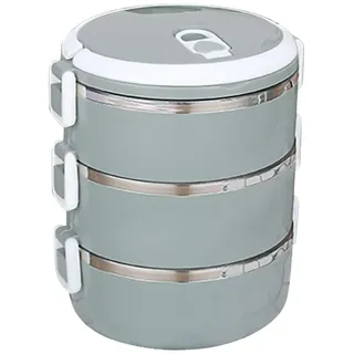 Changtai Tragbares Isoliertes Lunch Behälter 3 Fächer Edelstahl Lunchbox Set, Mikrowellengeeignet Stapelbarer Auslaufsicherer Thermo-Lunchbox Thermobehälter Brotdose für Kinder und Erwachsene