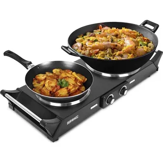 Duronic HP2 BK Kochplatte | elektrische Herdplatte 2500W mit Griffen