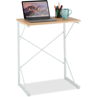 Relaxdays Schreibtisch, kleiner Büro Tisch, Mini Computertisch, HBT: 75x60x40 cm, Arbeitstisch, MDF & Eisen, weiß/braun