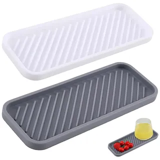 WZTCIBUR Seifenschalen, 2 Stück Silikon Abtropfmatte Spülbecken Organizer Abtropfschale, Abtropfmatte Geschirr, Abtropfgestell, Abtropfmatte Schwammhalter Küche Bad Spülbeckenmatte (Grau und Weiß)