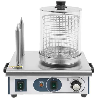 550W Hot Dog Maker, 2-in-1 Edelstahl Würstchenwärmer & Broterwärmer mit 2 Heizspießen, Einstellbar Temperatur 50-300 °C, Ideal für Restaurants, Frühstücksläden und Snackbars