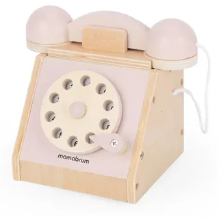 Mamabrum Retro-Holztelefon für Kinder - Rollenspielzeug zur Förderung von Kommunikation & Motorik - Rosa Vintage Design mit Wählscheibe - ab 3 Jahren
