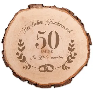 Casa Vivente Baumscheibe mit Gravur – Zur Goldenen Hochzeit – 50 Jahre in Liebe vereint – Scheibe aus Echtholz – Türschild und Wand-Deko – Geschenkidee für Paare zum 50. Hochzeitstag