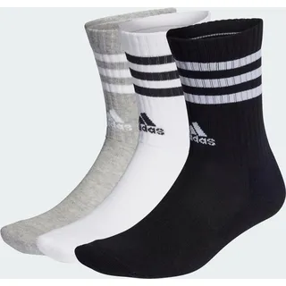 3-Streifen Cushioned Crew Socken, 3 Paar - Medium Grey Heather / White / Black / White - 19-21