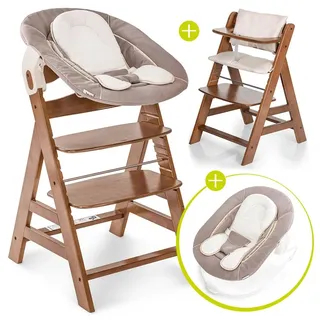 hauck Alpha+ walnut inkl. Alpha Bouncer 2 in 1 stretch beige und Sitzauflage