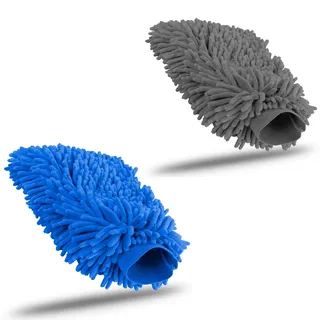 KUNSTIFY Waschhandschuh Auto Zubehör Mikrofasertücher Auto Reinigungsset Microfasertuch Autopflege Set Autoschwamm Autopolitur Autopflege Nanofasertuch Cockpitpflege Auto (Dunkelblau + Grau)