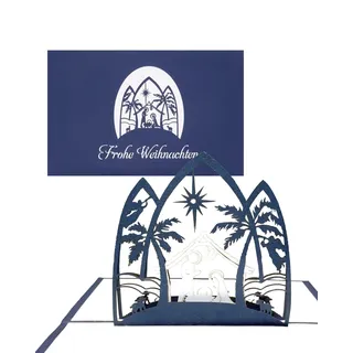 Pop-Up Karte Krippe - Frohe Weihnachten, Weihnachtskarte mit Krippe, Pop Up Karte zu Weihnachten, 3D Karte mit Weihnachtskrippe, Adventskarte