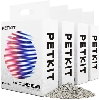 Petkit 5 in 1 Gemischtes Katzenstreu, Spülbar, Geruchsfrei, Aktivkohle, Extrem Saugfähig und Schnell Trocknend Tofu-Katzenstreu(Vier Taschen)