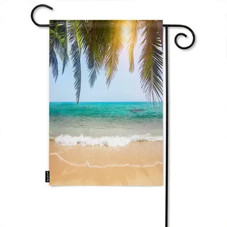 Ocean Beach Palm Tree Welcome Garden Flag, Tropical Blue Sea Water Jungle Banana Leaf Nature Farmhouse Garden Flags 12x18 Zoll Yard Flag Banner Porch Flags For Patio Lawn Villa Park Outdoor