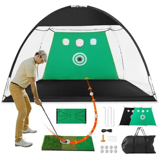 Vevor Golfnetz, 3 x 2,1 m, All-in-1-Übungsnetz, Golfschwungtraining für drinnen und draußen zu Hause, Golf-Schlaghilfenetz mit Zielscheibe/Rasenmatten/Bällen/Tee/Golfschläger/Tasche, für Driving Chipp