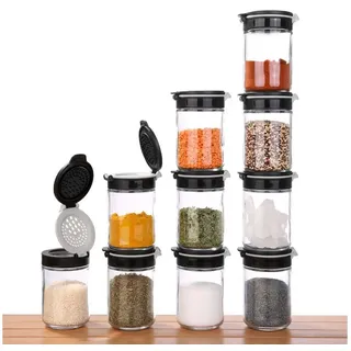 your GEAR Gewürzstreuer Double-Flip - Gewürzdosen in 2 Größen (200ml + 85ml) aus Glas mit drehbarem Gewürzregal, selbstreinigender Streueinsatz, Gewürzgläser im Gewürzkarussell mit Etiketten
