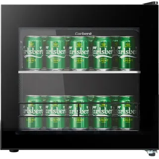 Corbero CFMMB430BLGL Minibar mit Glastür, Temperaturbereich 1-10 °C, Glasböden, Kondensator, wendbare Türen, 40 dB, Energieeffizienzklasse F, Schwarz