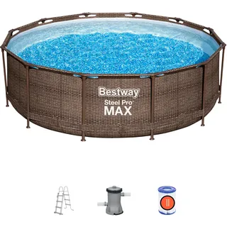 BESTWAY Steel Pro Max Frame Pool Set 366 x 100 cm rattanoptik inkl. Filterpumpe + Poolleiter