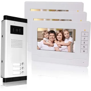 KDL 7" Kabelgebundene Video-Türklingel Türsprechanlage System 3 Monitore mit 1 Außenkamera mit 3 Ruftasten, IR Nachtsicht, 700TVL, Zweiwege-Audio für Multi Apartments/Familien