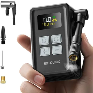 EXTOLINK Fahrradpumpe Elektrisch, Max 150 PSI Mini Fahrrad Pumpe mit Digitalanzeige, 360°-Pumpenrohr, 20s Aufblasen Fahrradpumpe mit Amerikanische, Presta-Ventile für Rennräder, Mountainbikes