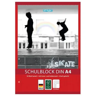Stylex Schulblock / kariert / DIN A4 / gelocht / 50 Blatt