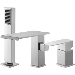 Vevor römische Badewannenarmatur mit 3 Löchern, Wannenarmatur mit Handbrause & 1 Griff, Hochdurchfluss-Badewannenhahn aus gebürsteter Edelstahl mit doppelten Wasserflussoptionen Deckenmontage